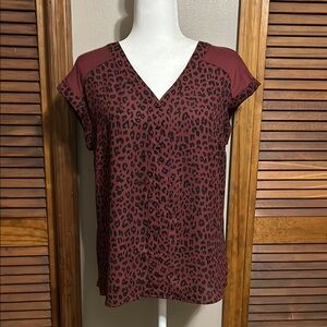 Red V-Neck Short Sleeve Blouse